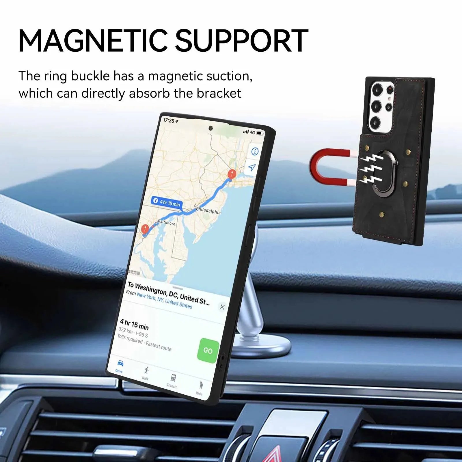 Finger Ring Buckle Multi Card Leather Case Phone Case - Bellarte Enchanté Finger Ring Buckle Multi Card Leather Case Phone Case
